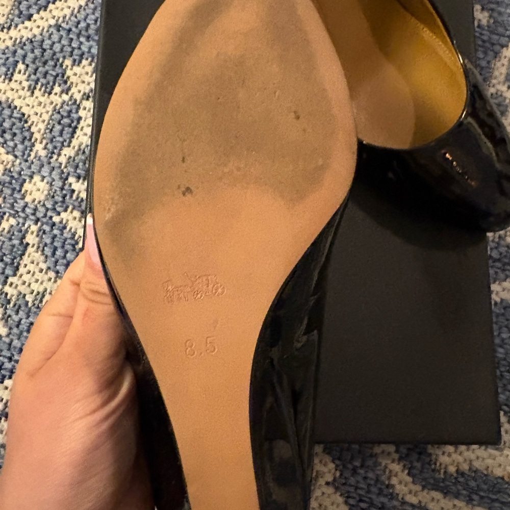 Coach Women's Black Patent Leather Heels Round Toe Wedge - Picture 4 of 4